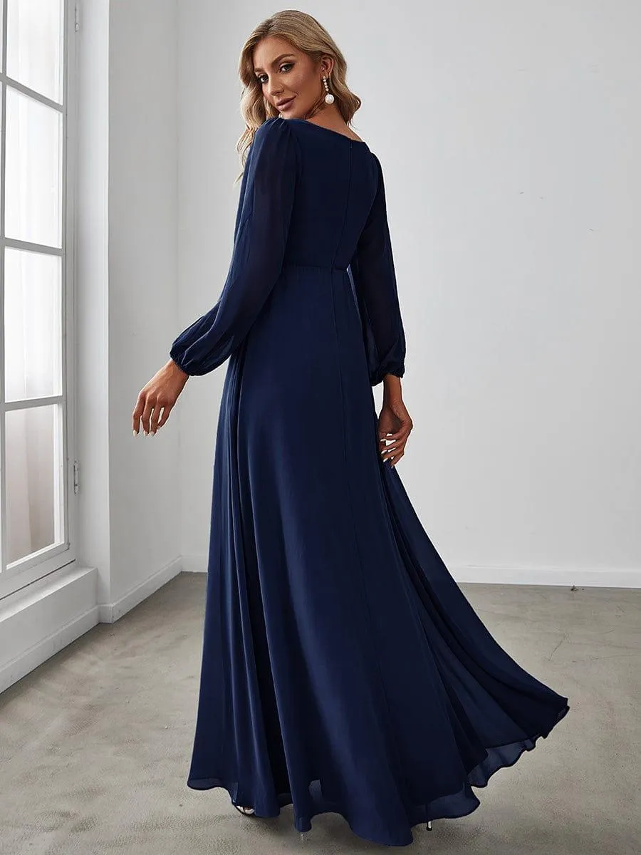 Robe de soirée longue et élégante avec manches lanternes
