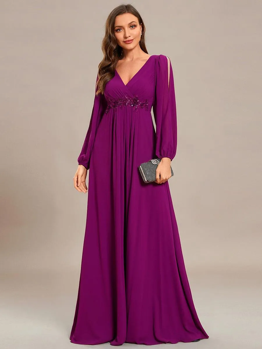 Robe de soirée longue et élégante avec manches lanternes