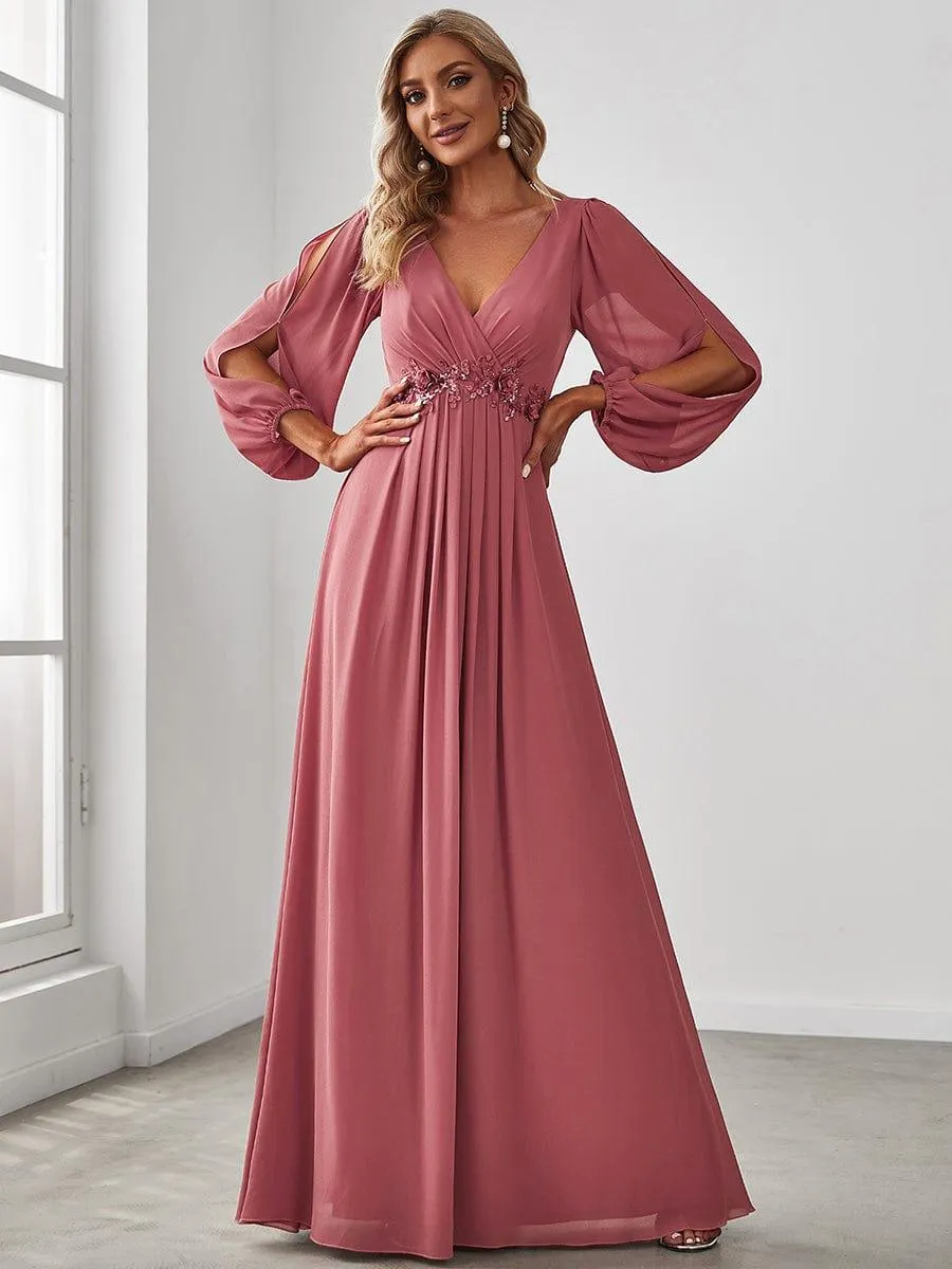 Robe de soirée longue et élégante avec manches lanternes