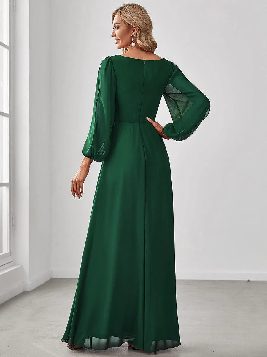 Robe de soirée longue et élégante avec manches lanternes