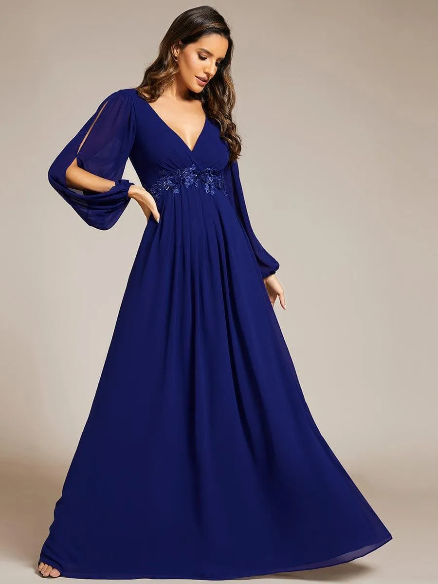 Robe de soirée longue et élégante avec manches lanternes
