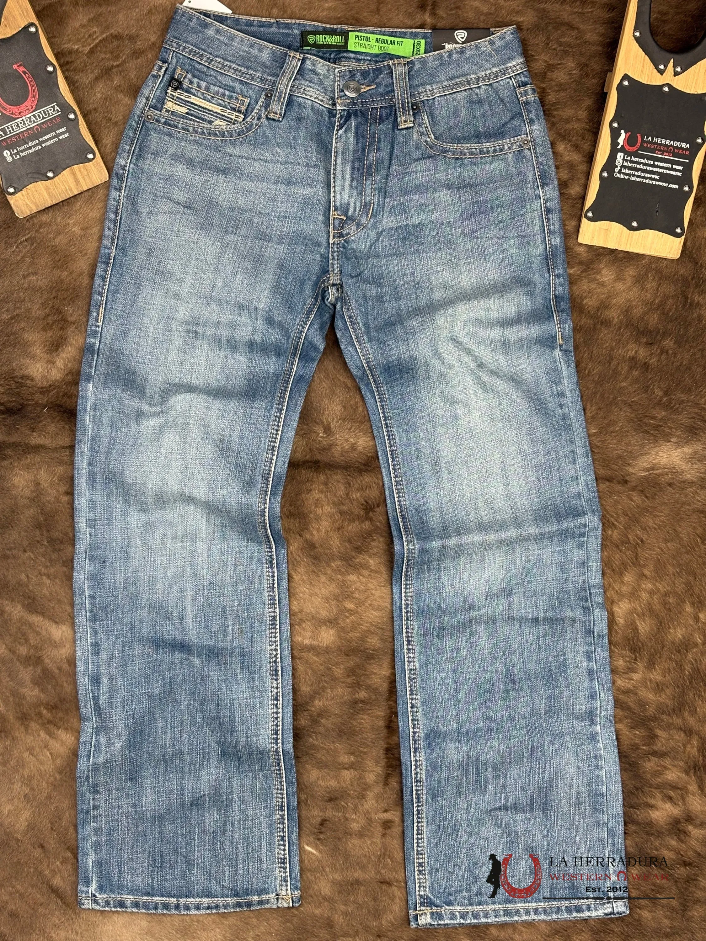 ROCK AND ROLL Medium Vintage Leather Emb. Pistol Straight - 5568