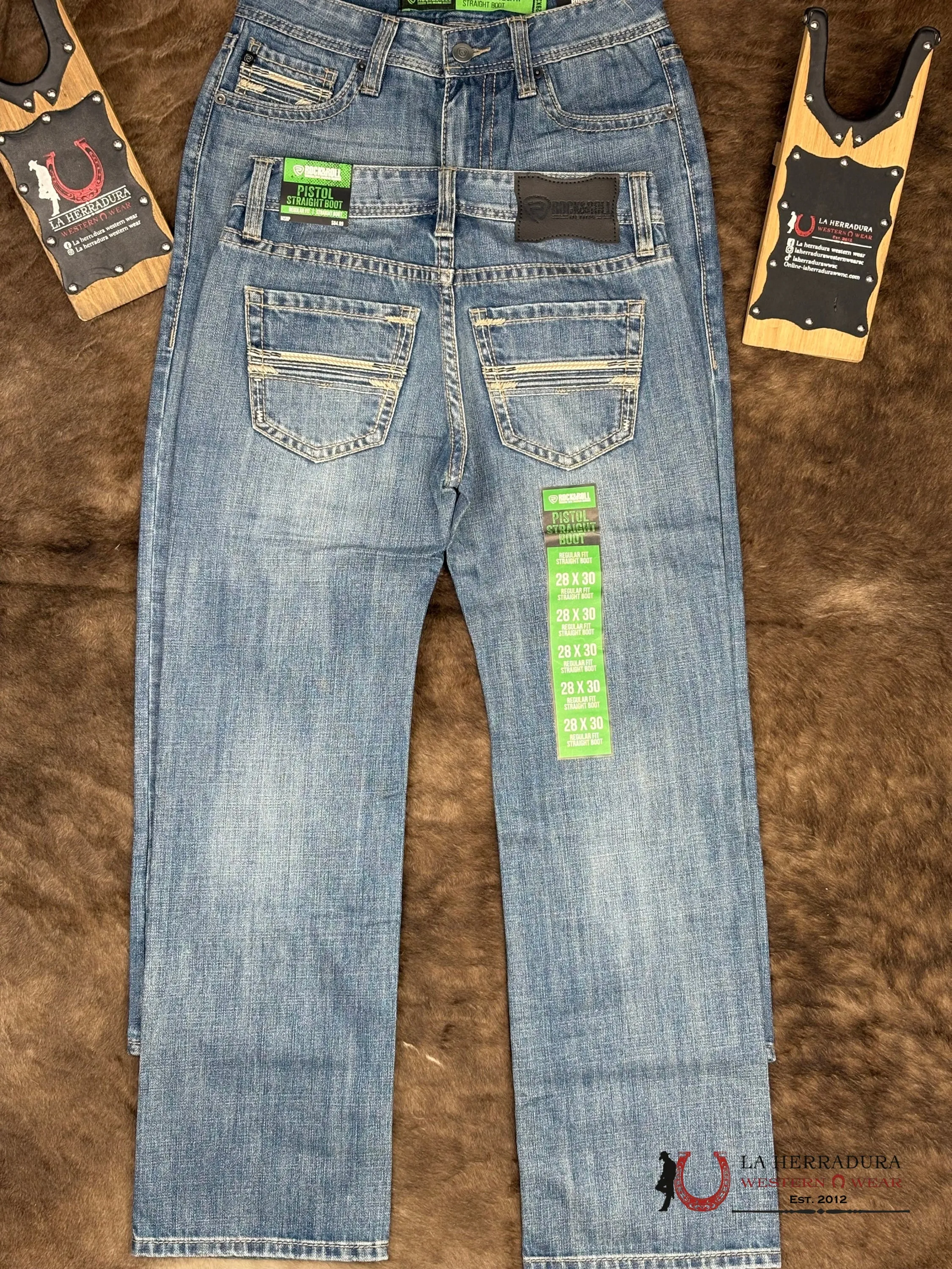 ROCK AND ROLL Medium Vintage Leather Emb. Pistol Straight - 5568