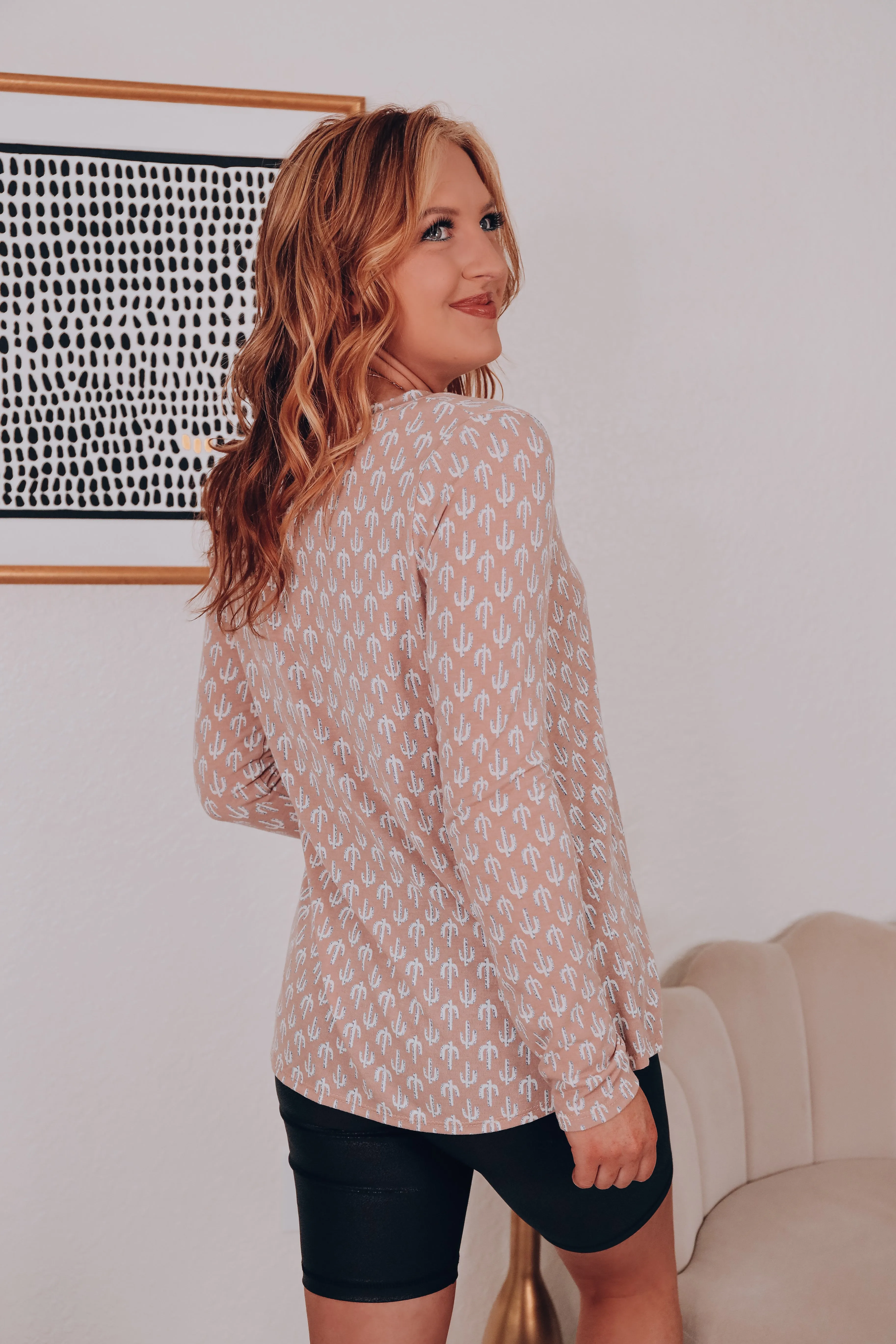 Rosa Cactus Print Top - Mocha