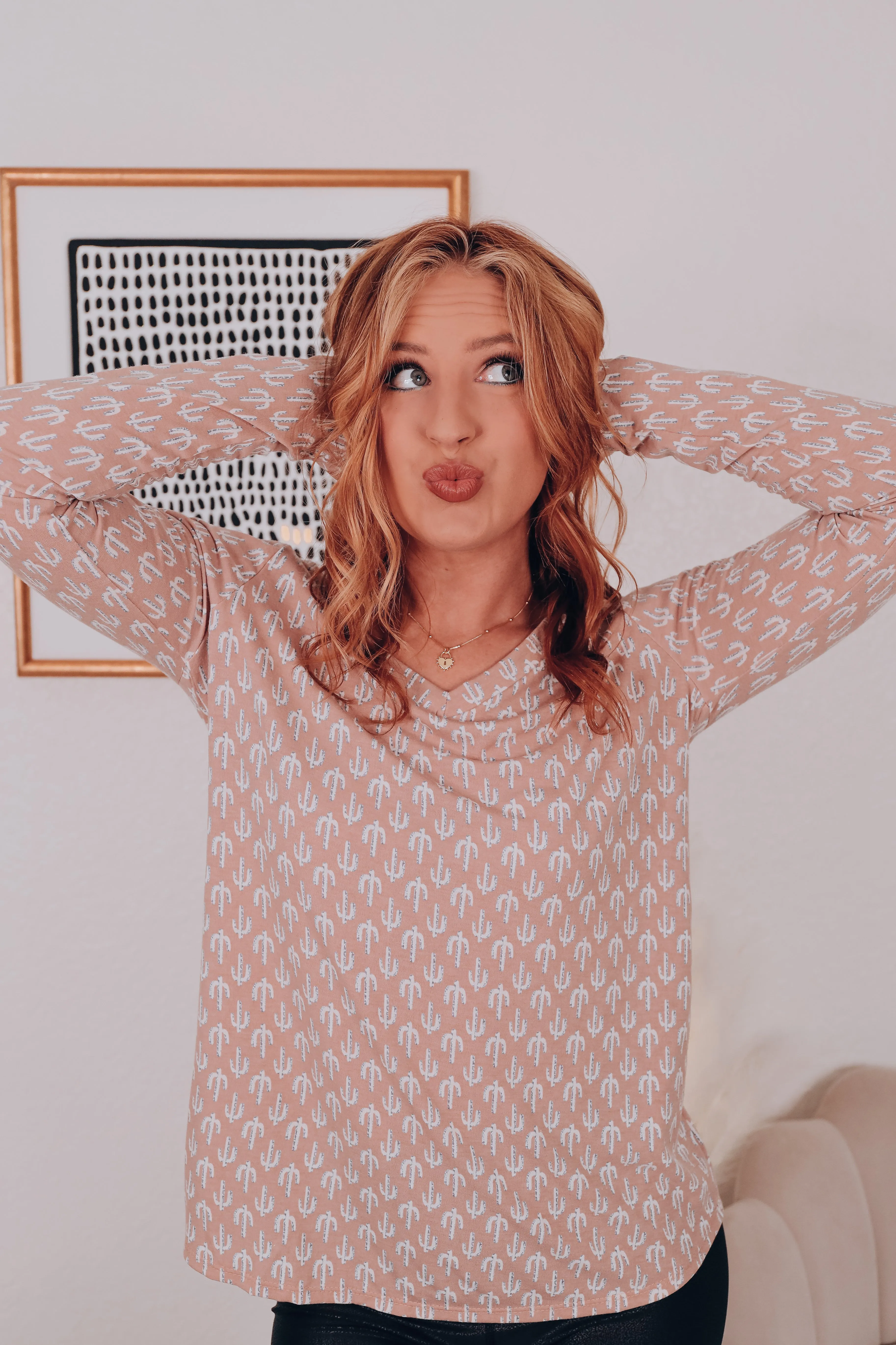 Rosa Cactus Print Top - Mocha