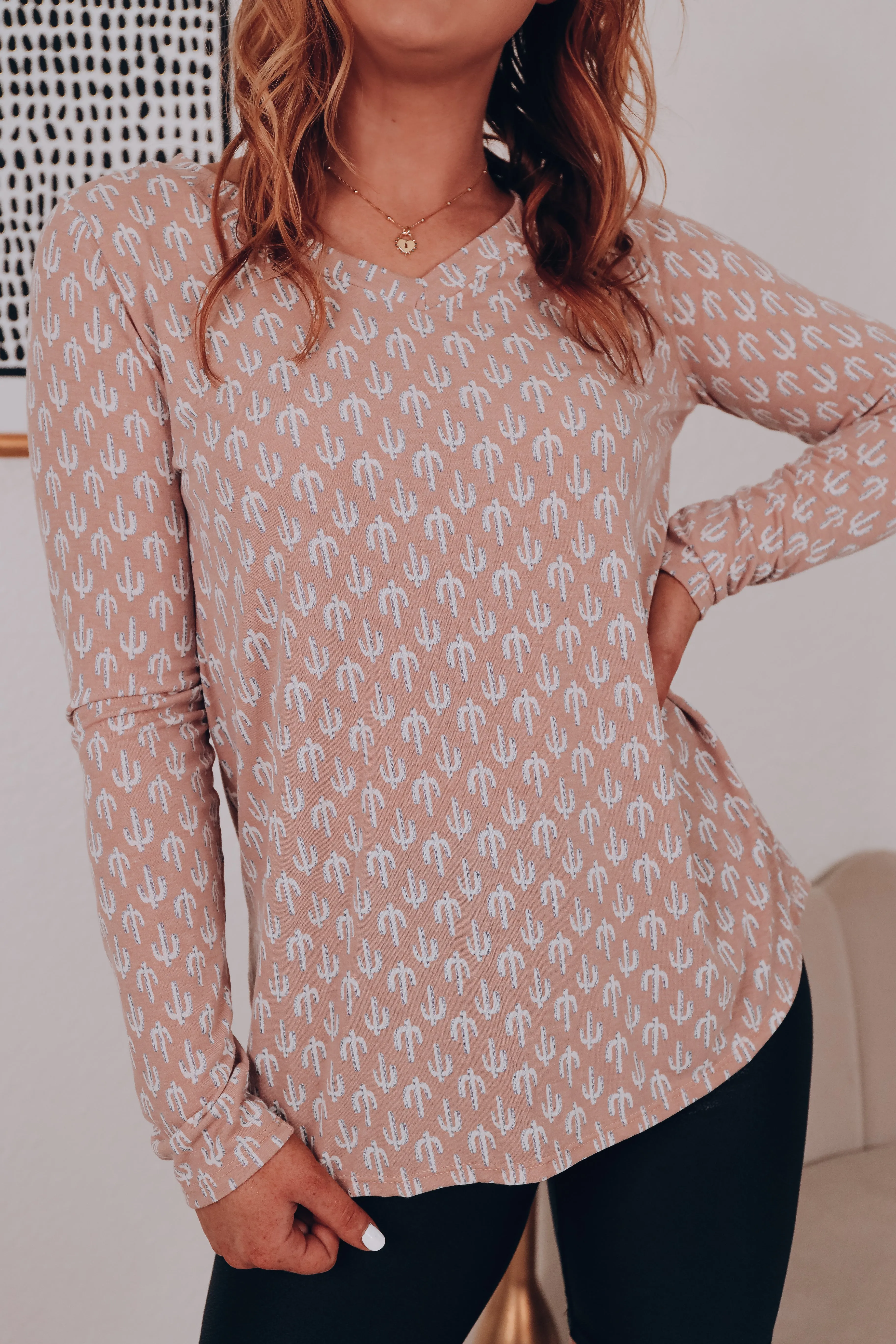 Rosa Cactus Print Top - Mocha