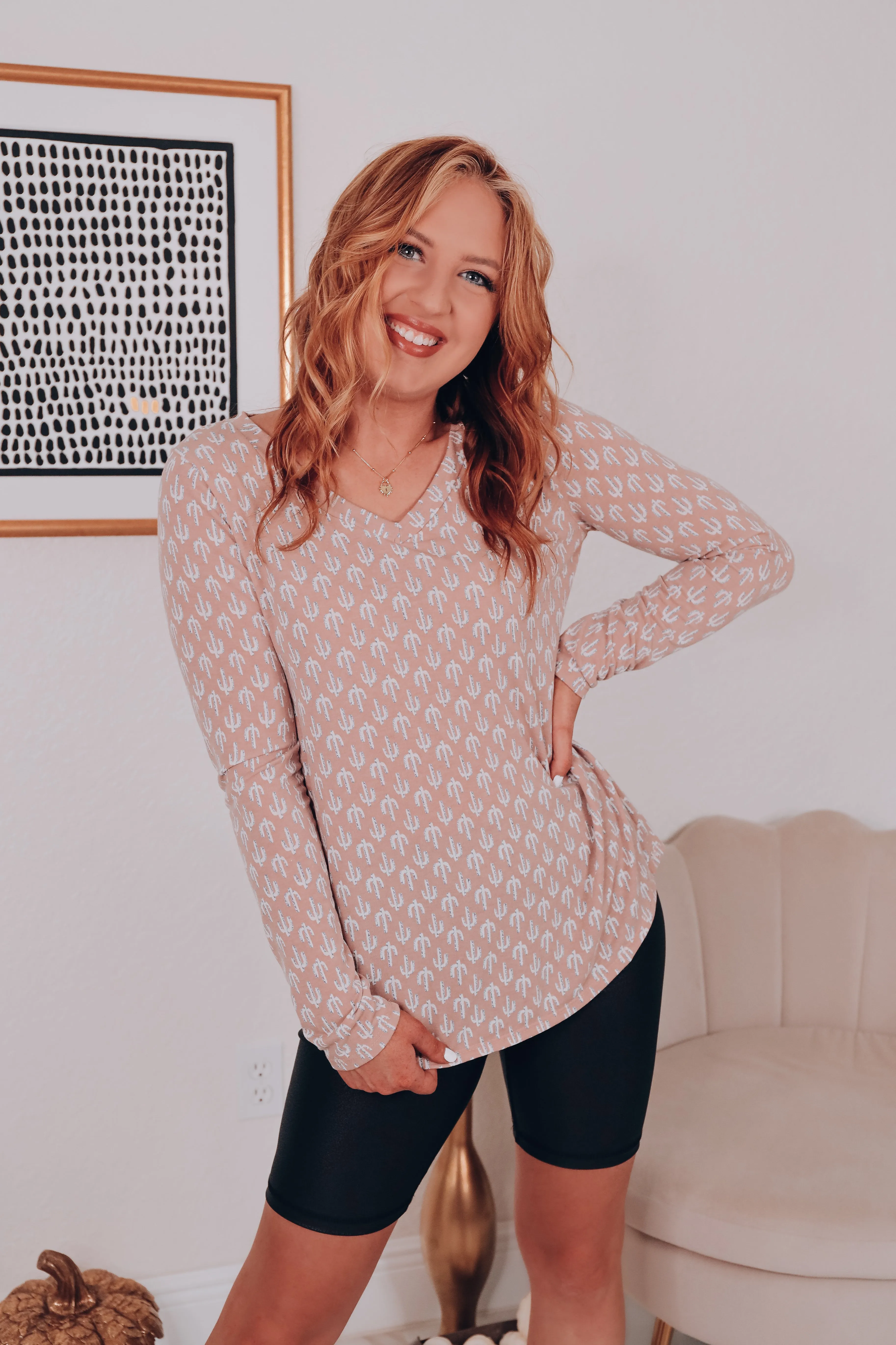 Rosa Cactus Print Top - Mocha
