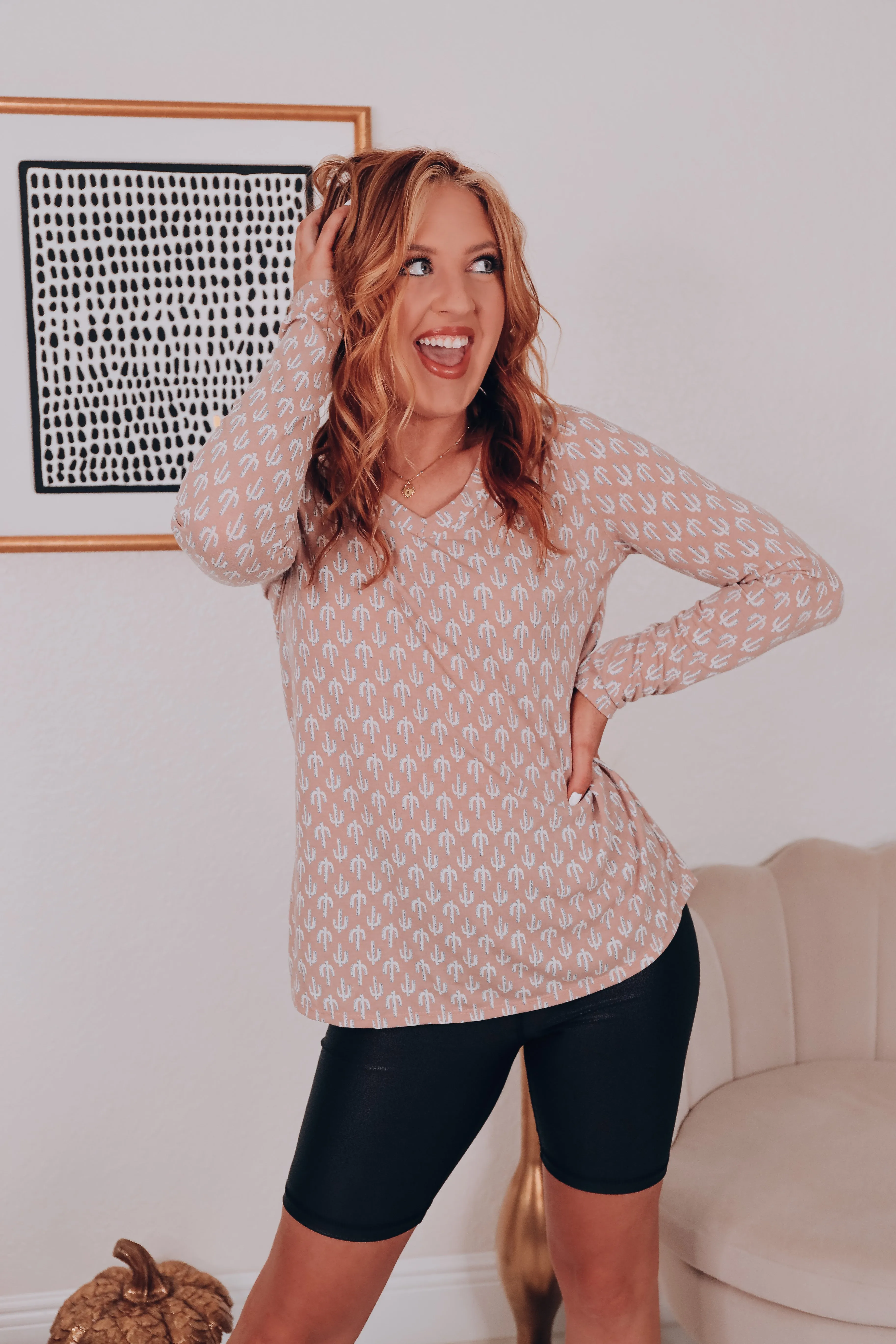 Rosa Cactus Print Top - Mocha