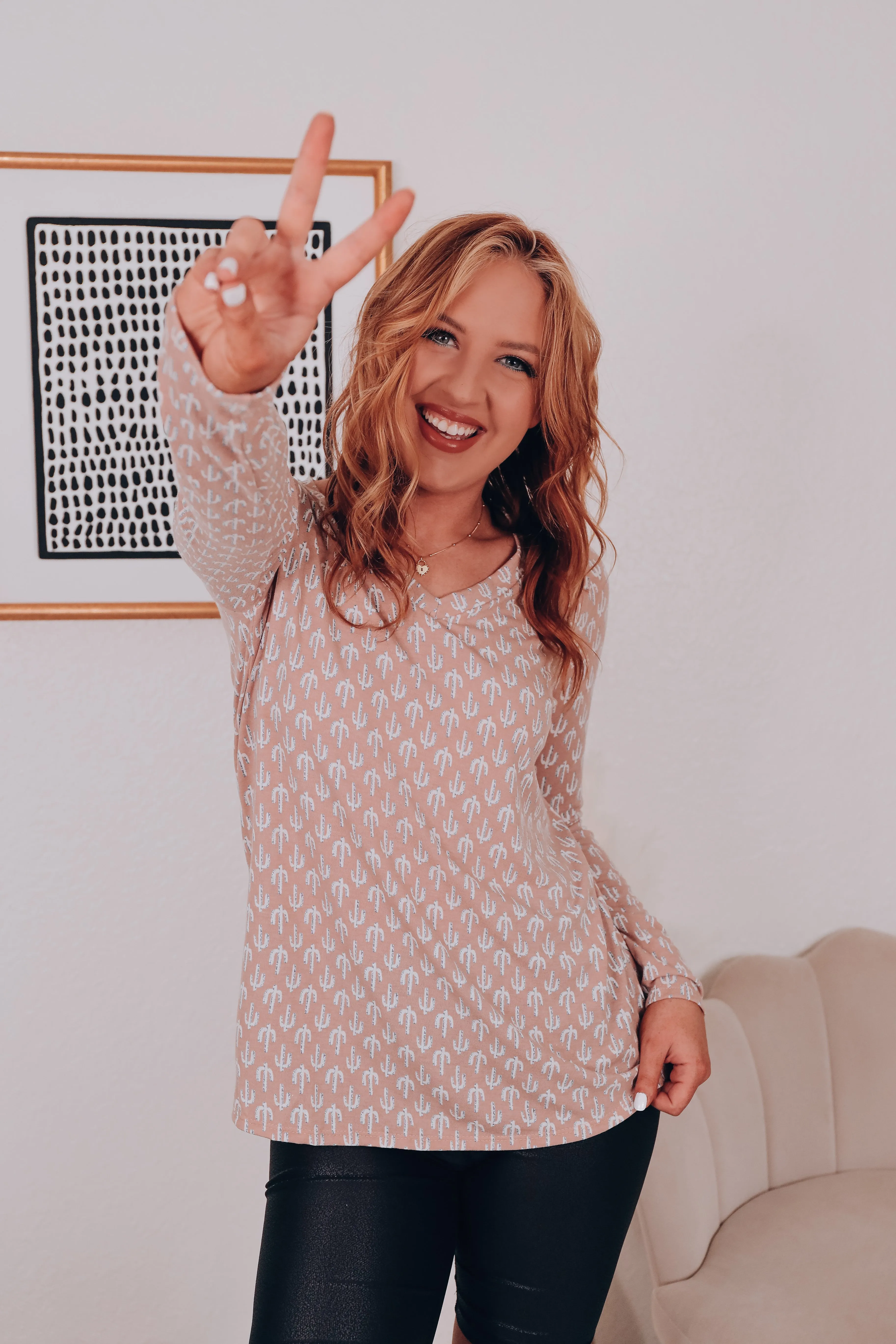 Rosa Cactus Print Top - Mocha