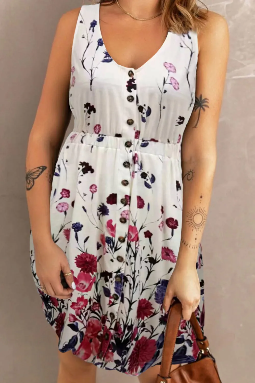 Rosie Scoop Neck Buttoned Sleeveless Magic Dress