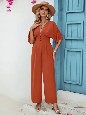 Rust Jumpsuit With Kimono Sleeve