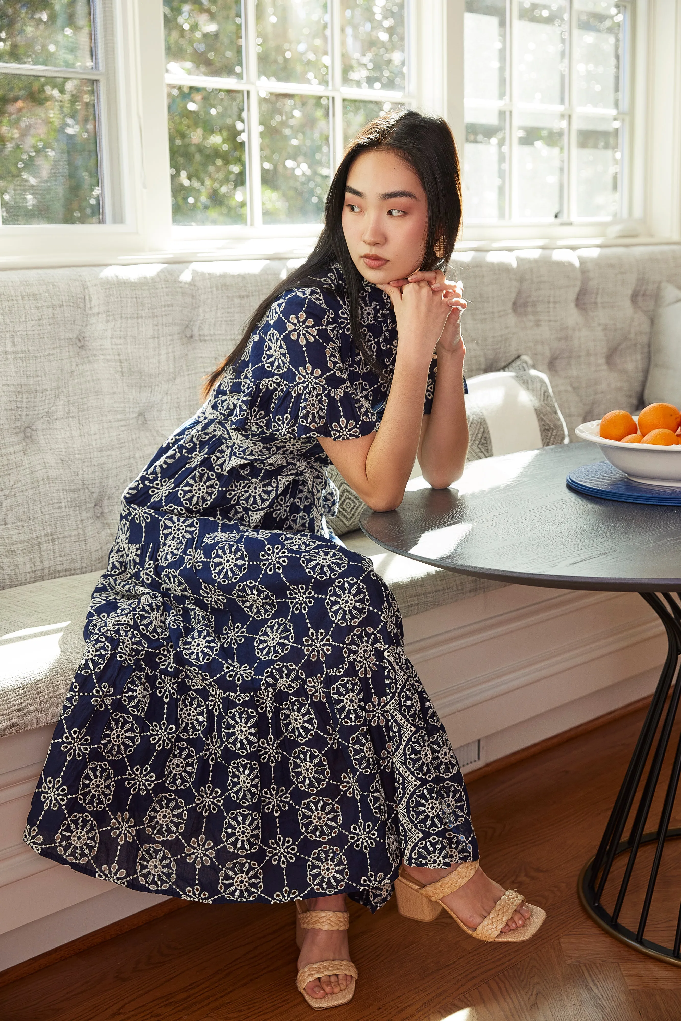 Sadie Maxi Dress Navy Medallion Eyelet