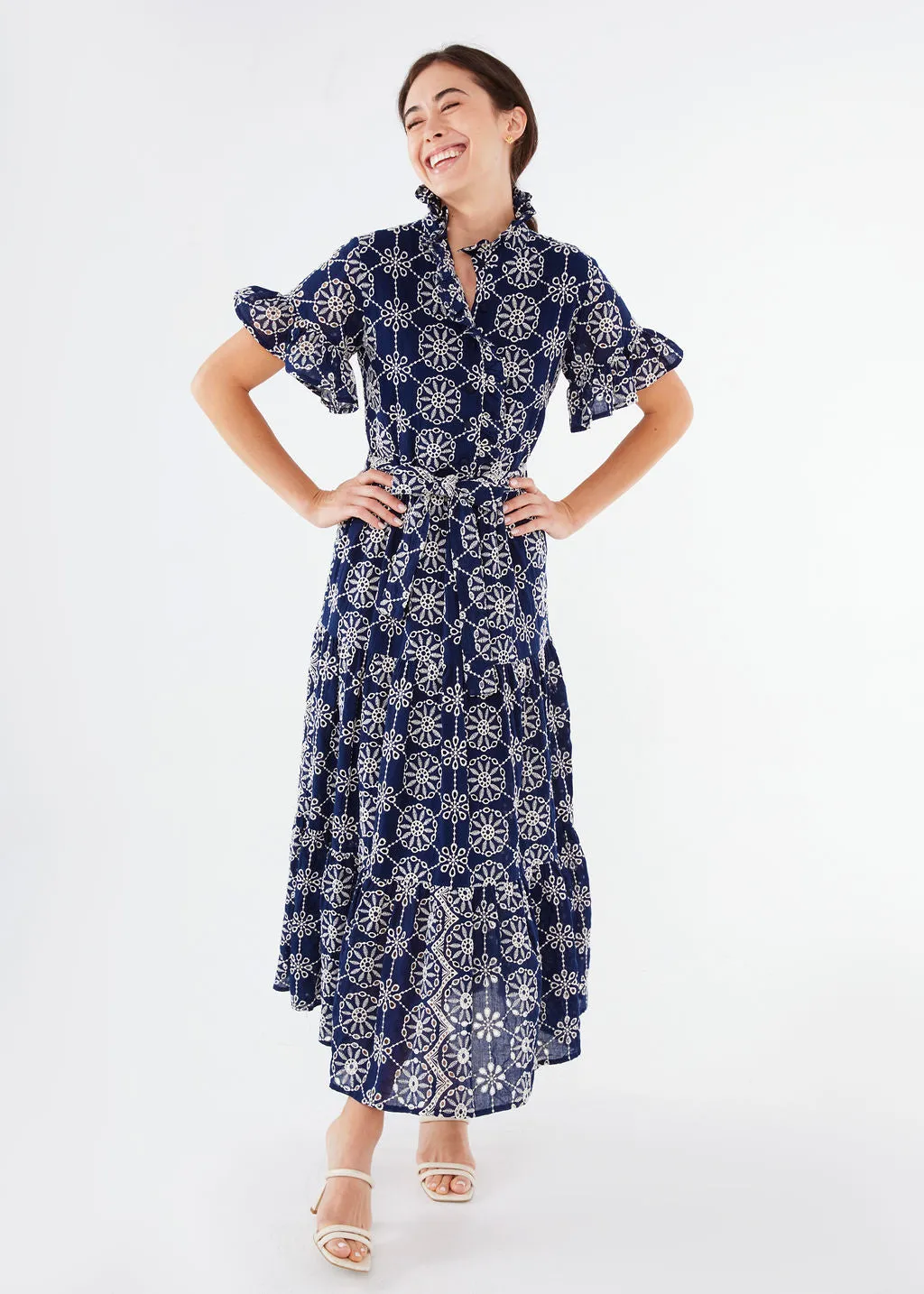 Sadie Maxi Dress Navy Medallion Eyelet