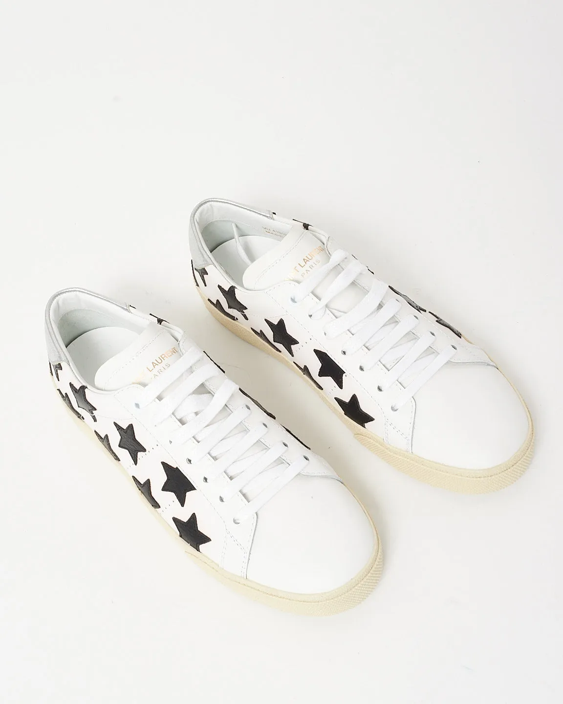Saint Laurent White & Black Leather Star Court Sneakers - 38