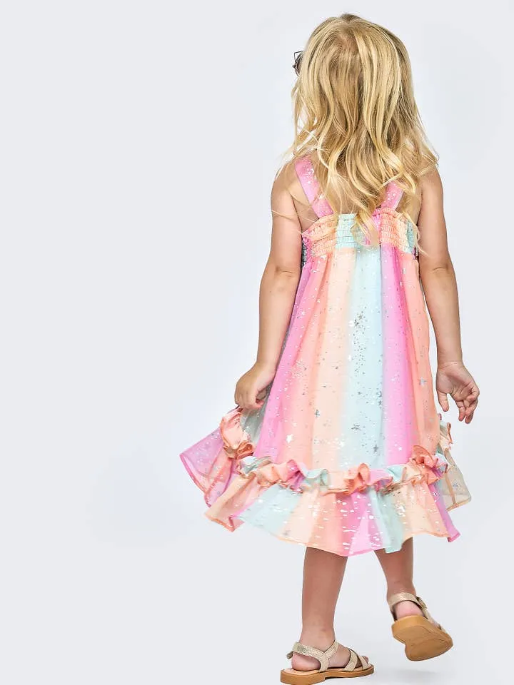 Salmon Pink/Mint/Orange Ruffle Empire Dress w/Stars