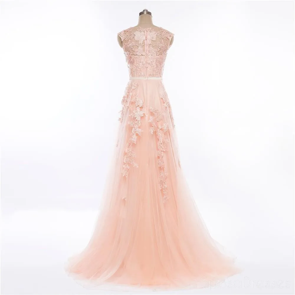 Sexy See Through V Neckline Peach Long Evening Prom Dresses, Popular Cheap Long 2018 Party Prom Dresses, 17224