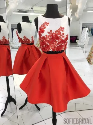 Sexy Two Pieces Unique Red Homecoming Dresses 2018, CM459