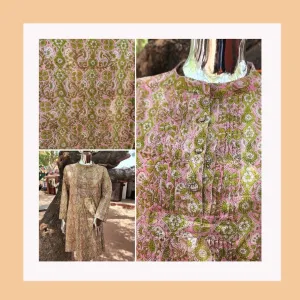 Sheila Dress - Pink/Green BlockPrint