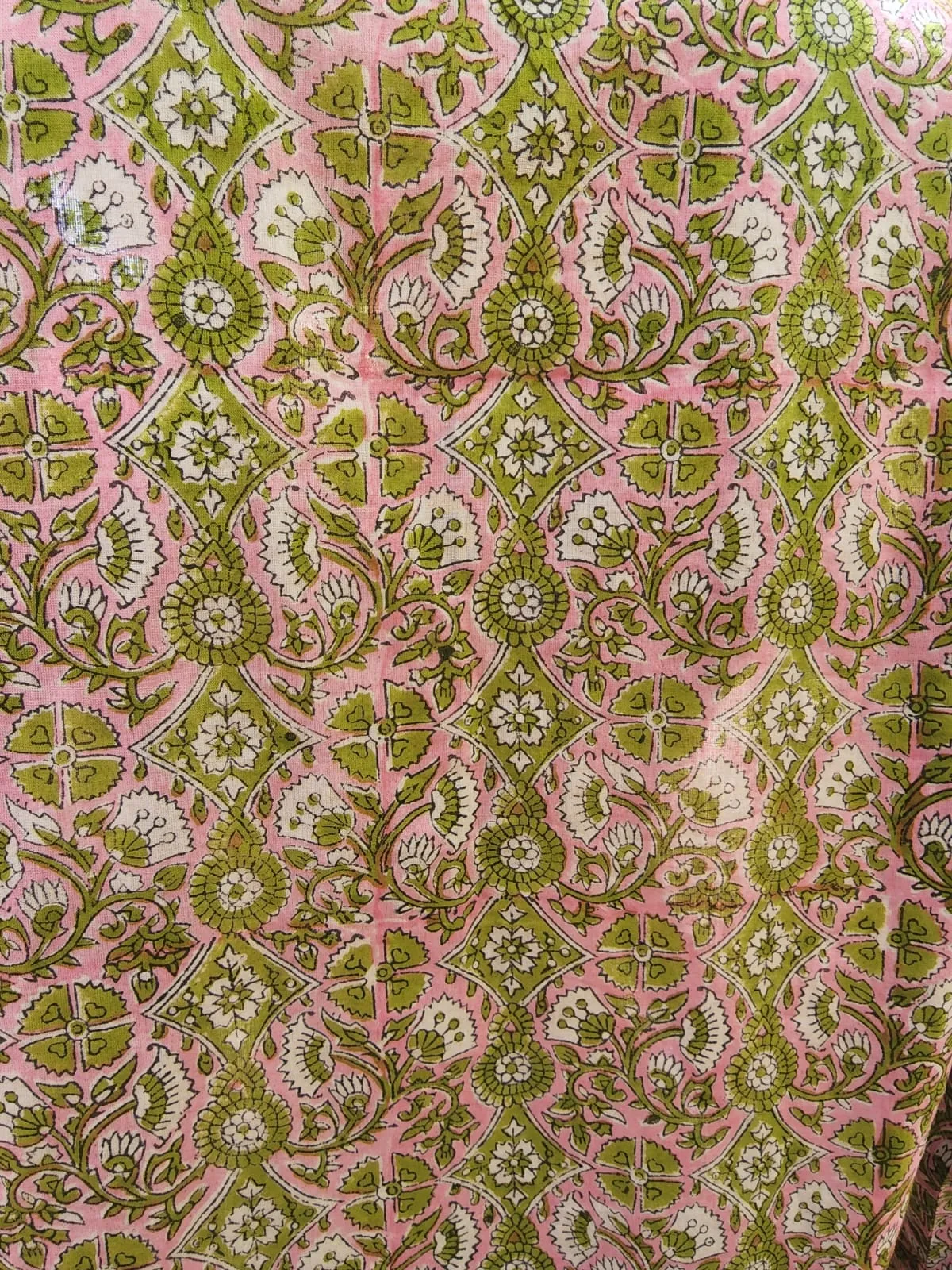 Sheila Dress - Pink/Green BlockPrint