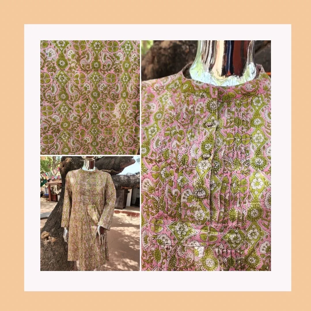Sheila Dress - Pink/Green BlockPrint