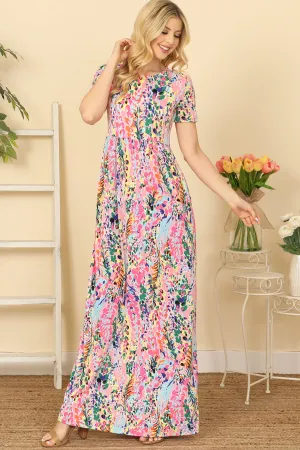 Short Sleeve Round Neck Printed Maxi Dress