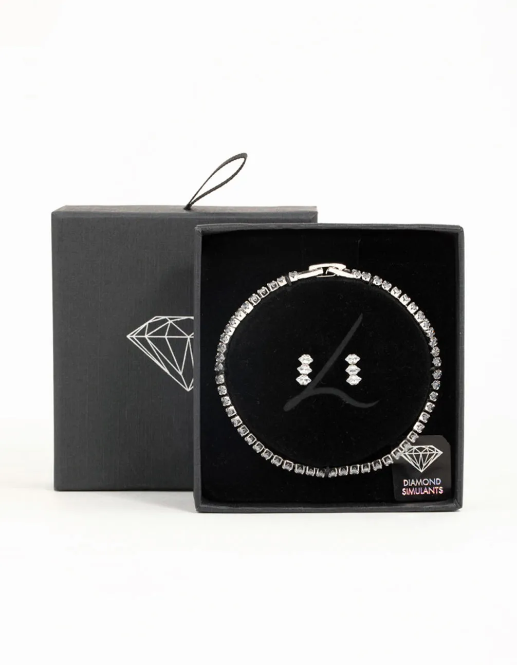 Silver Diamante Marquise Earrings & Bracelet Set