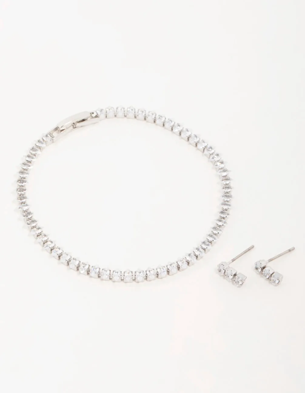Silver Diamante Marquise Earrings & Bracelet Set