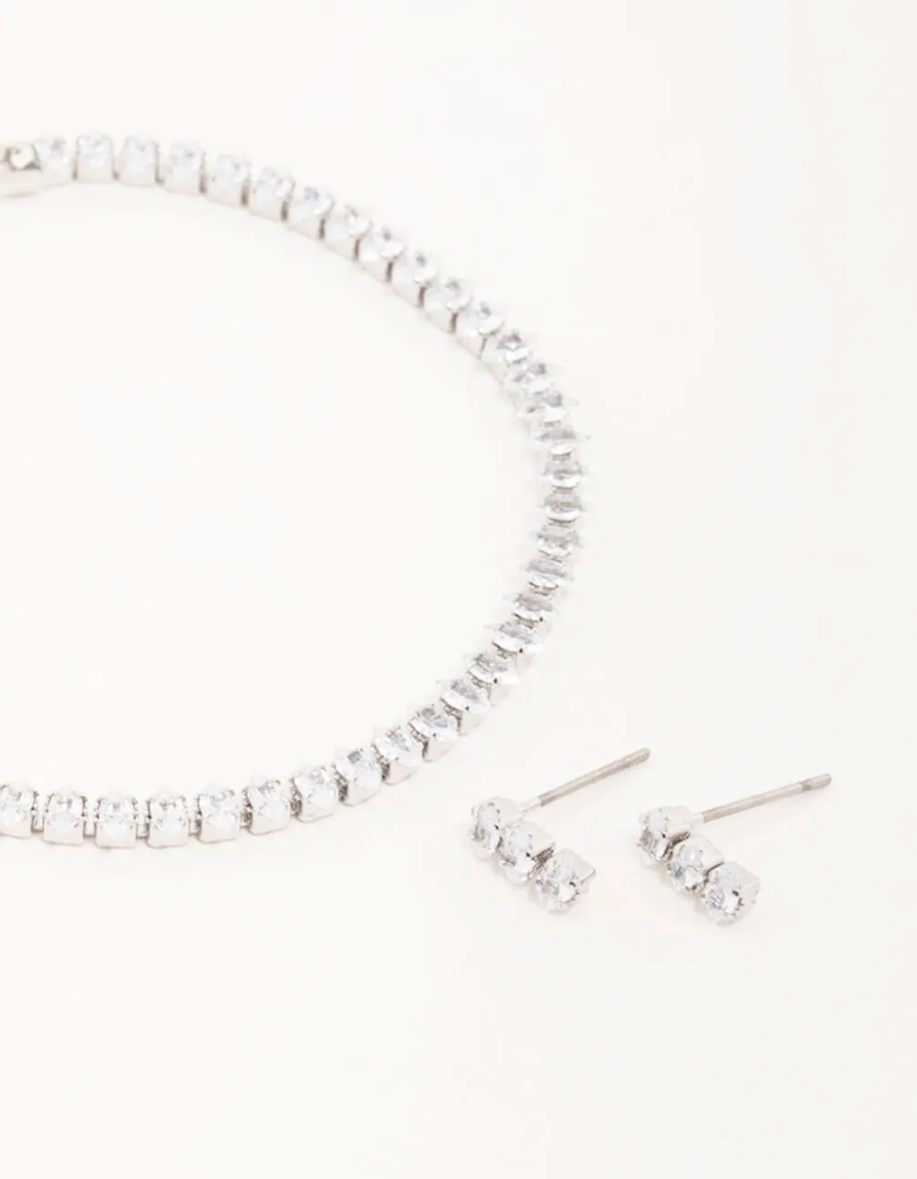 Silver Diamante Marquise Earrings & Bracelet Set