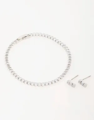 Silver Diamante Marquise Earrings & Bracelet Set