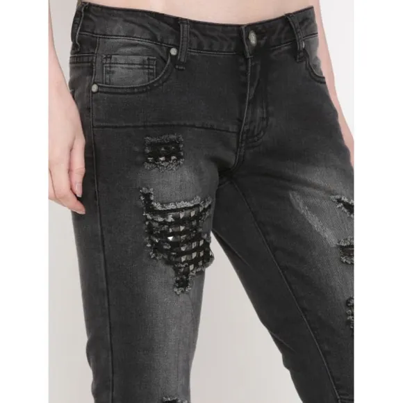Silvian Heach Black Slim Distressed Jeans