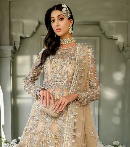 Skin Peach Lehenga Gown for Pakistani Bridal Dresses