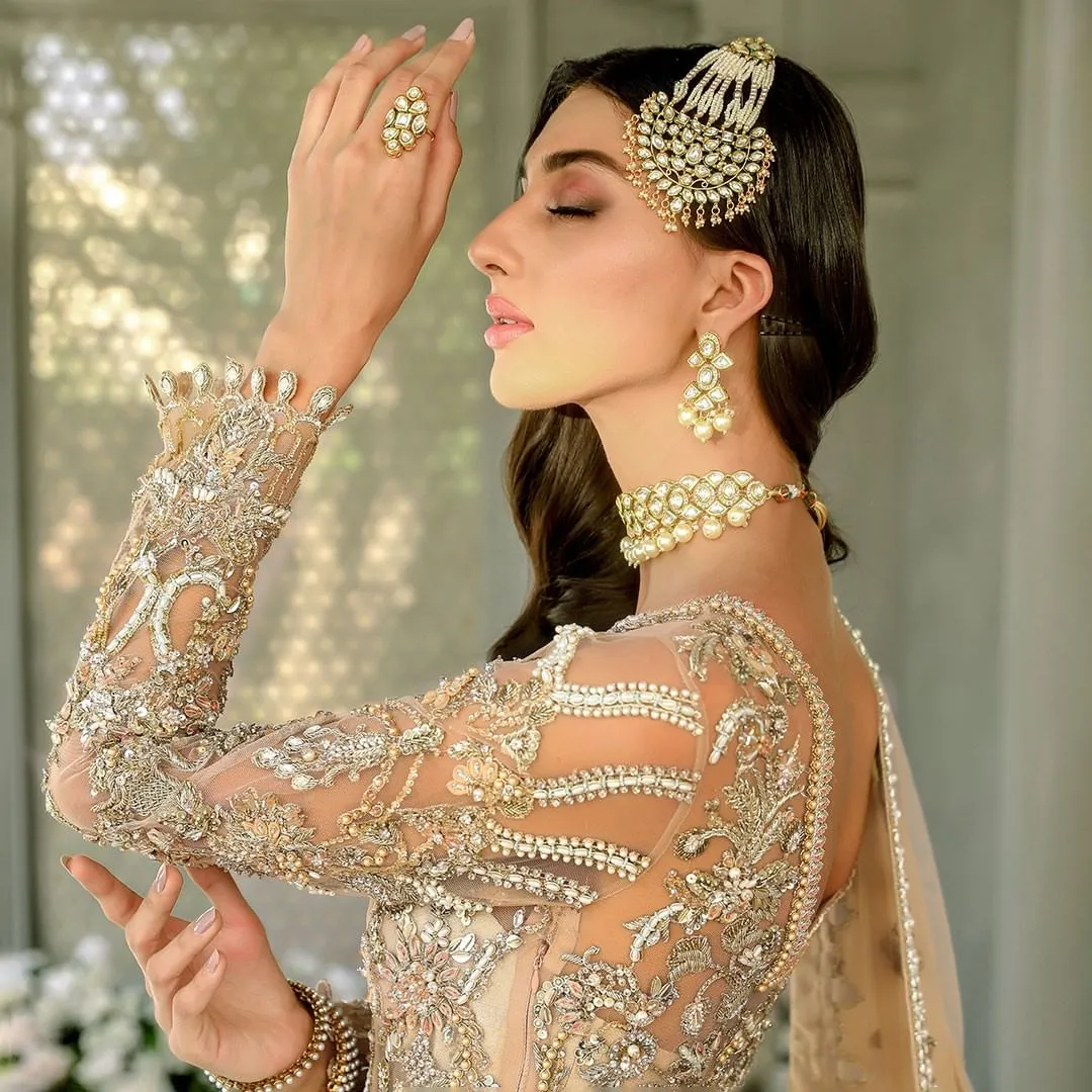 Skin Peach Lehenga Gown for Pakistani Bridal Dresses