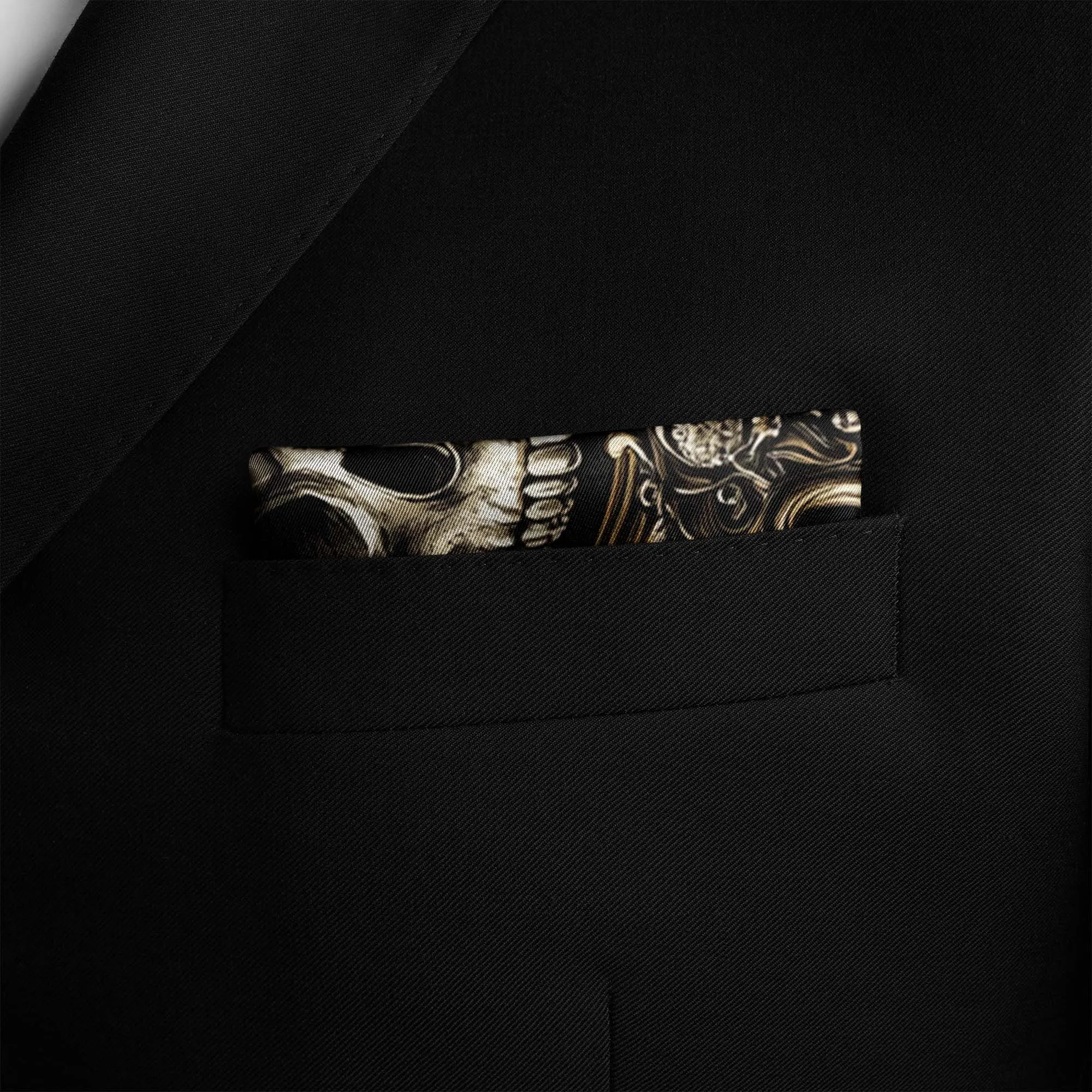 SKULL WITH A SHADOWY SILK POCKET SQUARE