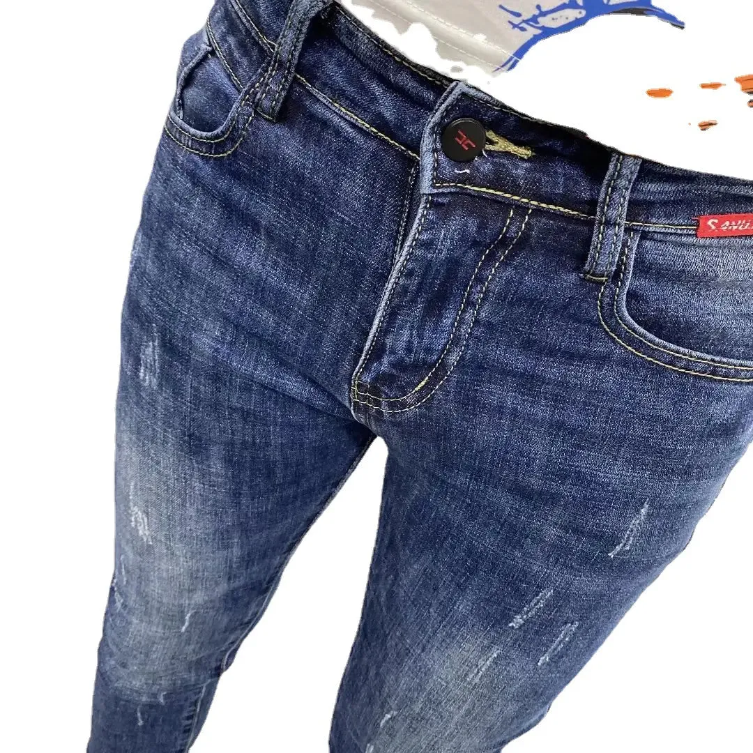Slim Fit Dark Blue Nine-Point Men's Jeans