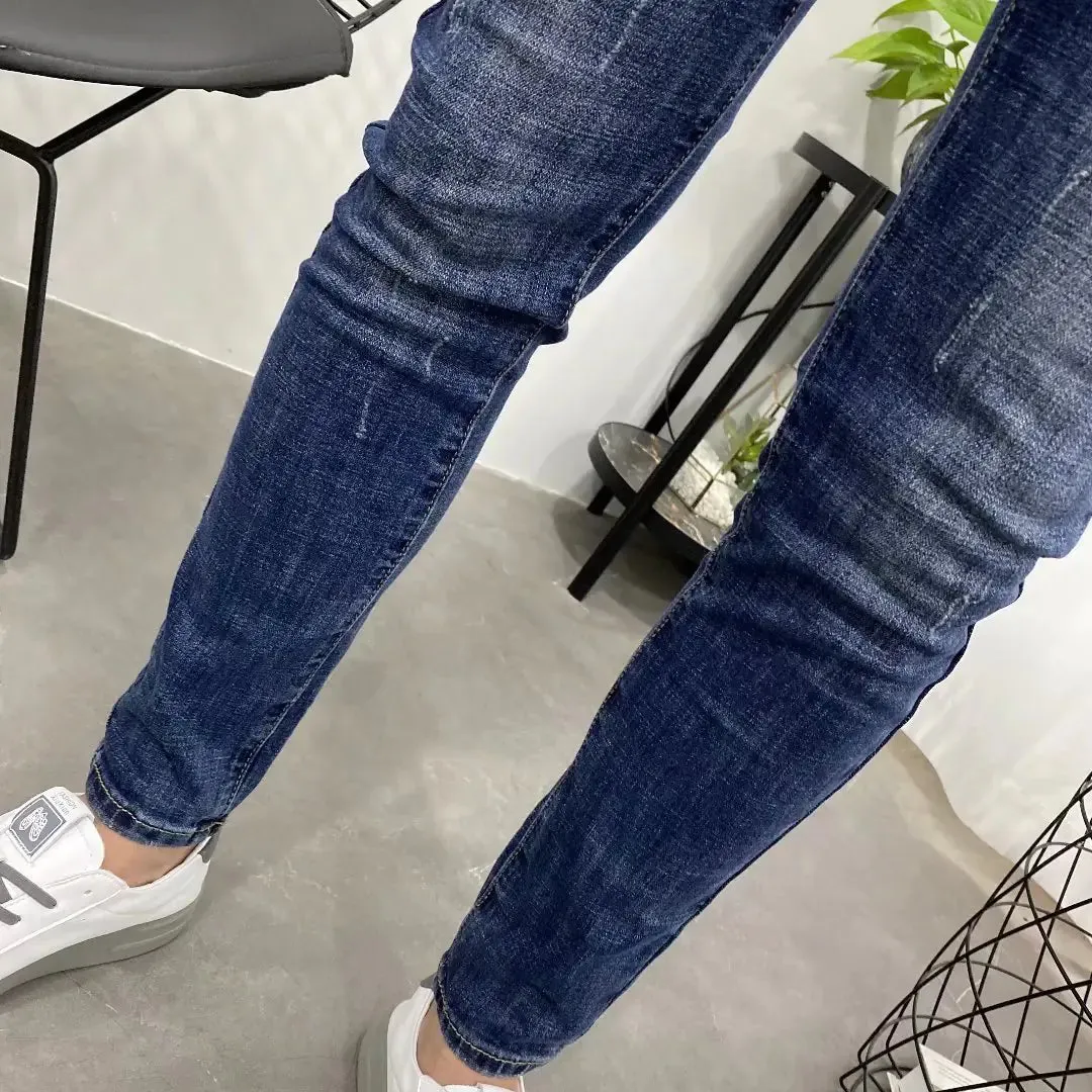 Slim Fit Dark Blue Nine-Point Men's Jeans