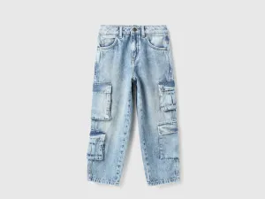 Solid Loose Fit Cargo Jeans