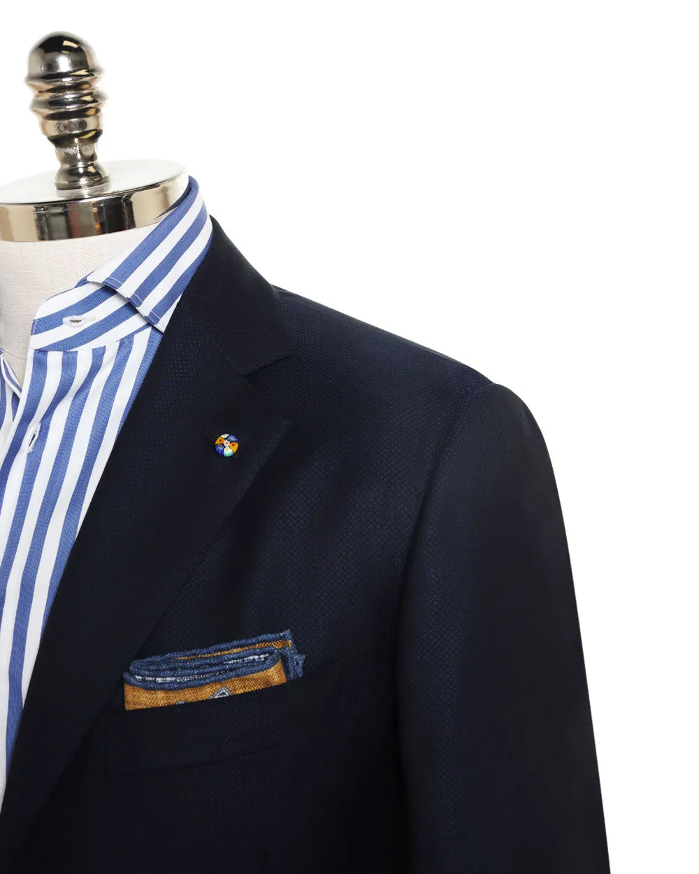 Solid Navy Wool Textured Sportcoat
