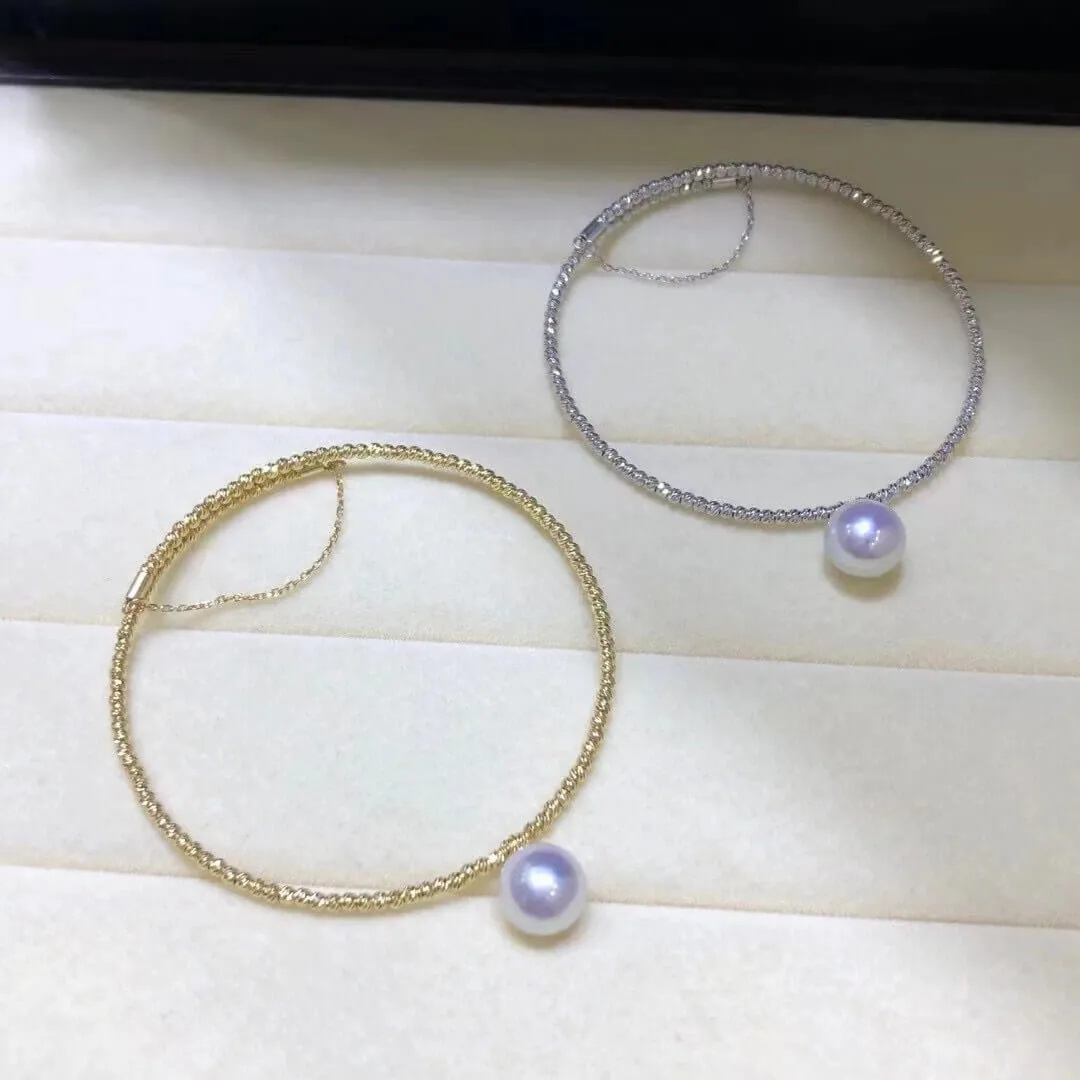 Statement 18K Yellow Gold & Silver Blue Akoya Link Bracelet