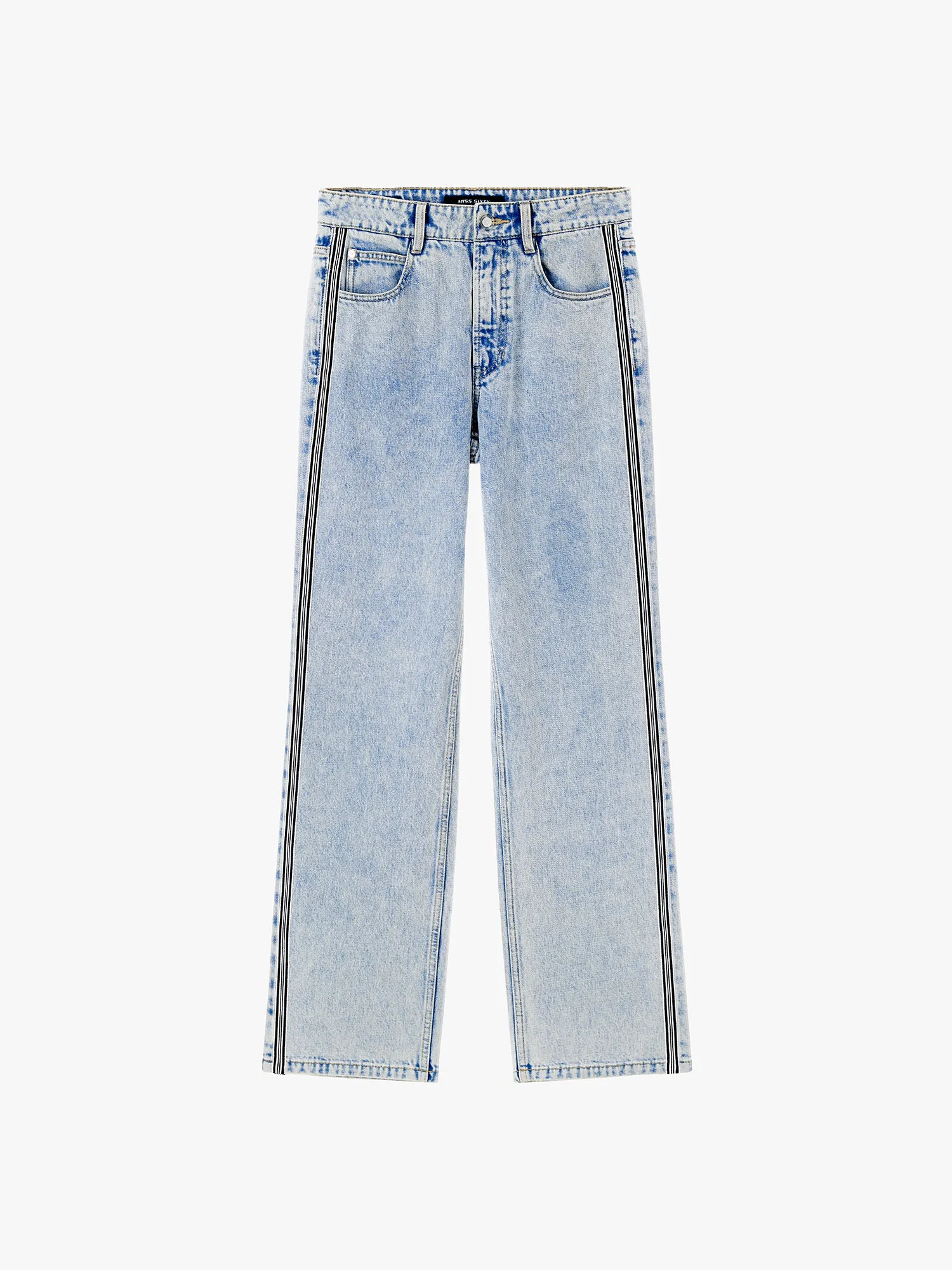 Striped Patchwork Straight-Leg Jeans