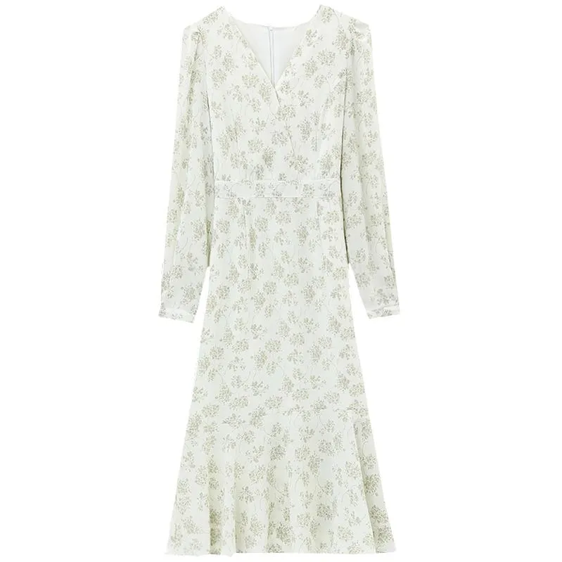 Stylish Mid-Length Mermaid Mermaid Dress in Full Floral Print