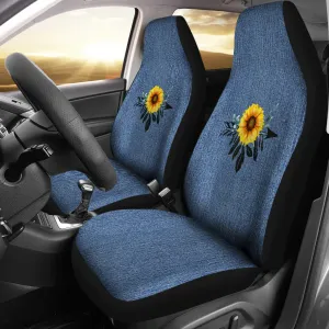 Sunflower Dreamcatcher on Faux Blue Denim Rustic Boho Car Seat Covers Seat Protectors