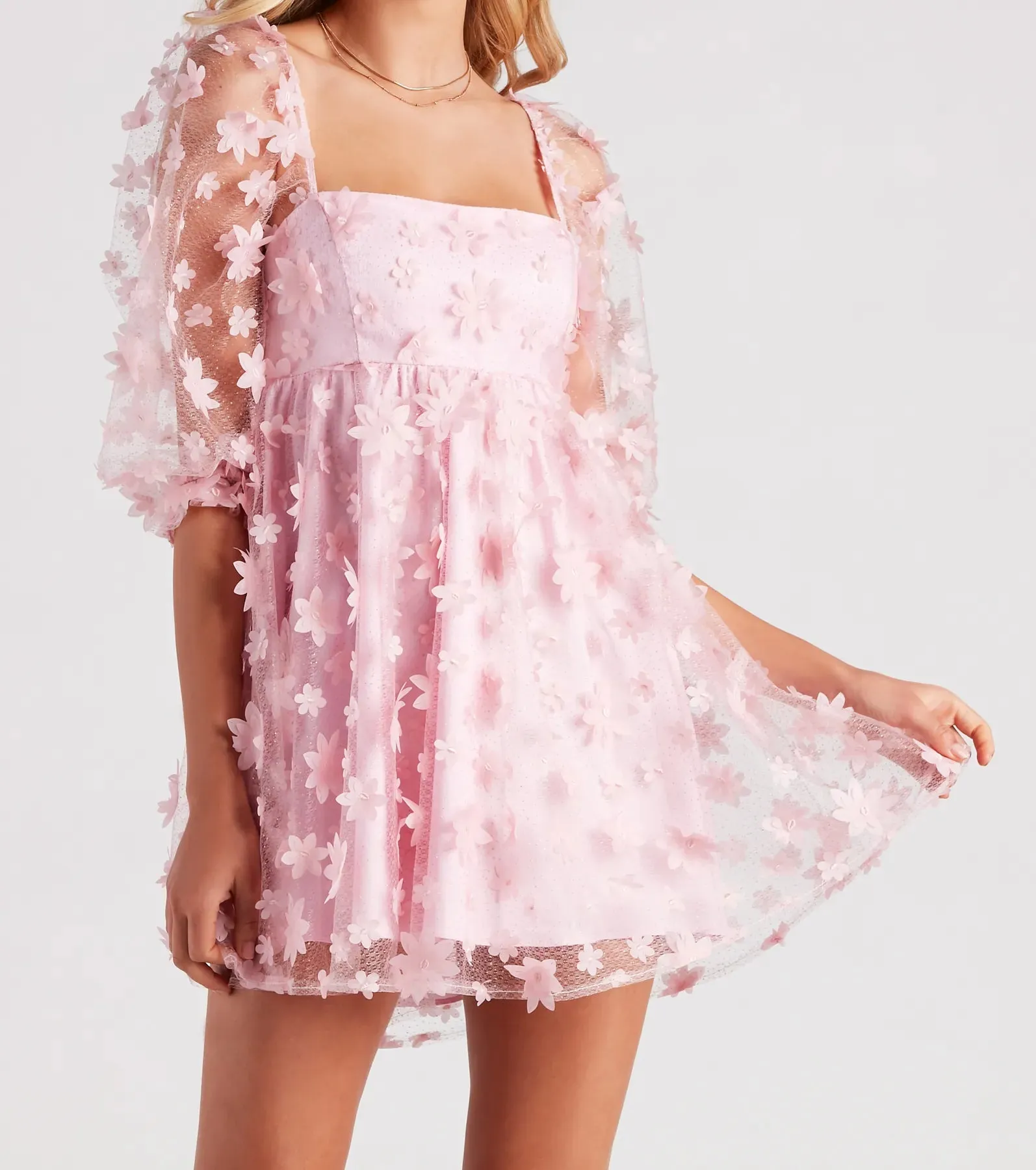 Sunshine Daisy Flower Mesh Skater Dress