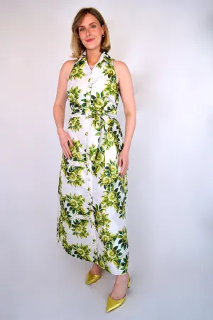 Taffeta Sleeveless Huntington in Green and White Camellias
