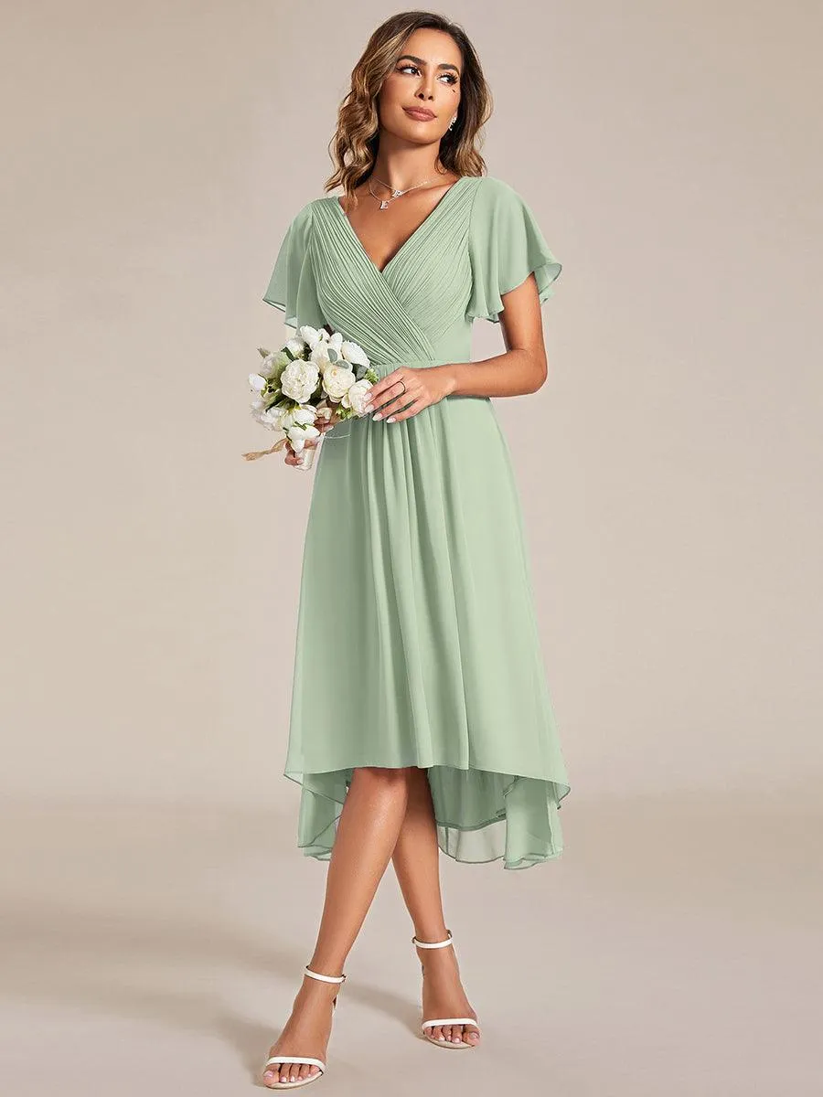 Taille personnalisée Robe d'invité de mariage chic à col en V