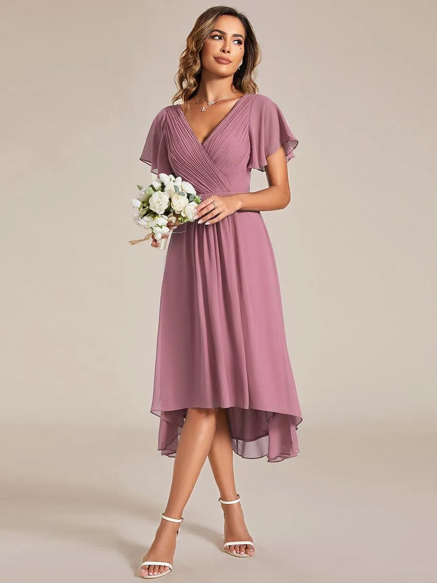 Taille personnalisée Robe d'invité de mariage chic à col en V