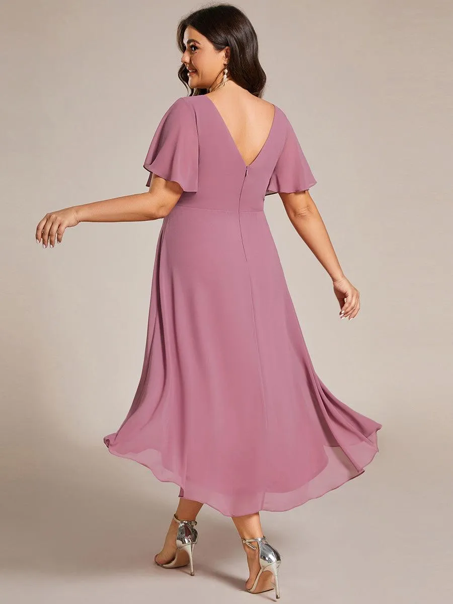 Taille personnalisée Robe d'invité de mariage chic à col en V