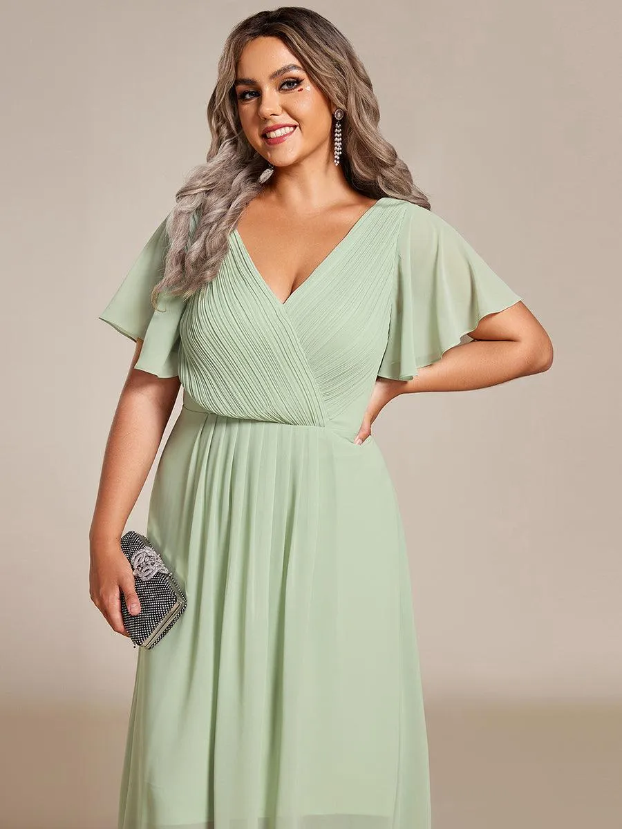 Taille personnalisée Robe d'invité de mariage chic à col en V