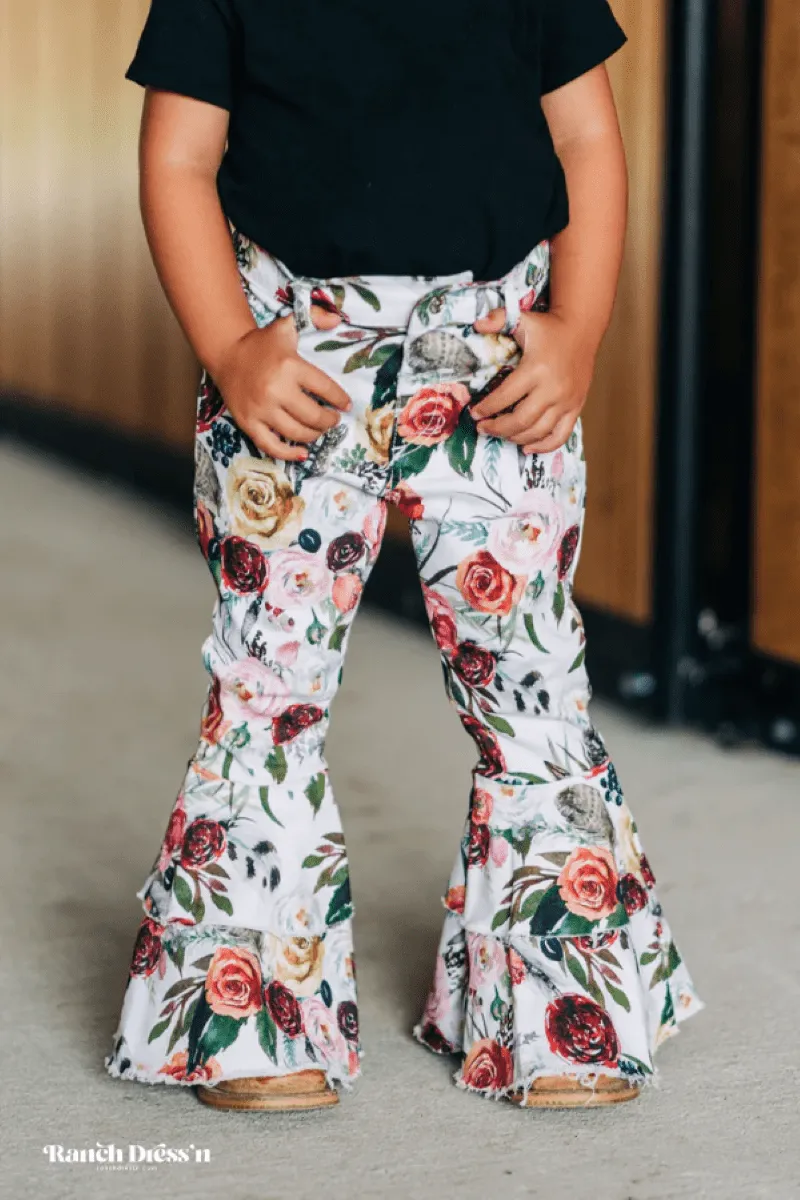 Toddlers Bell Bottom Jeans Wildflower Ruffle