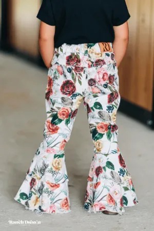 Toddlers Bell Bottom Jeans Wildflower Ruffle