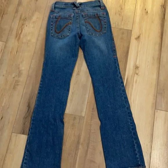 Tommy Hilfiger flare jeans junior women size 5 red stitching embellished pockets